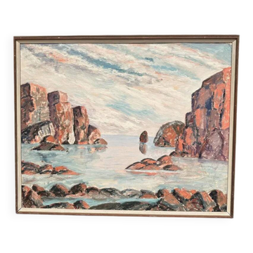 Original Large Swedish Oil on Panel – “Coastal Landscape” – Signed – Vintage & Framed