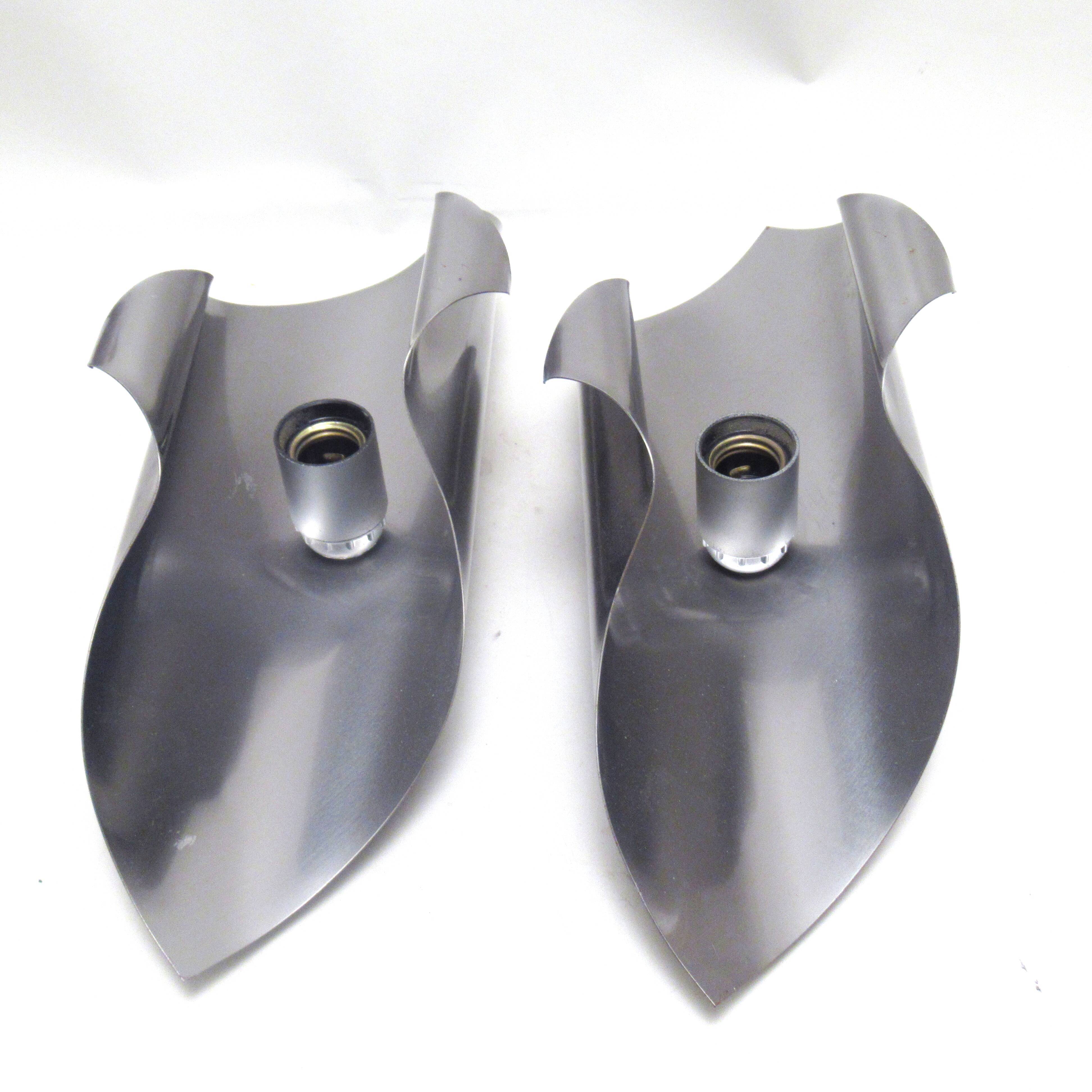 Pair of brushed metal wall lamps 1970