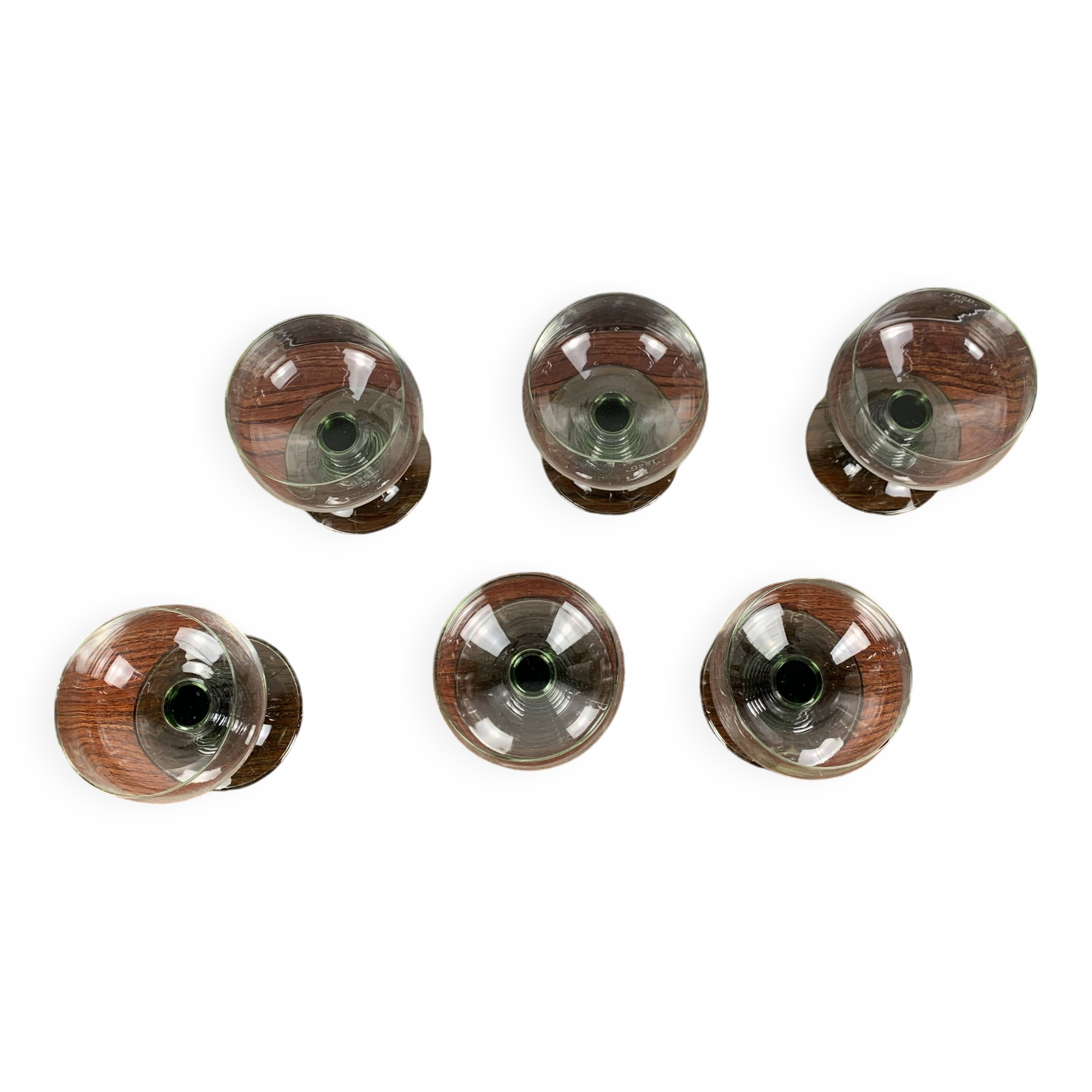 Set of 6 vintage green stemmed glasses - wine glass