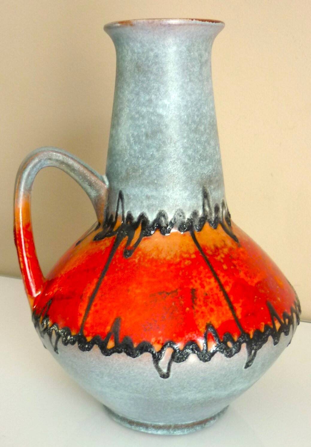 Enameled ceramic pitcher vase, Carstens West Germany, 60s/70s design