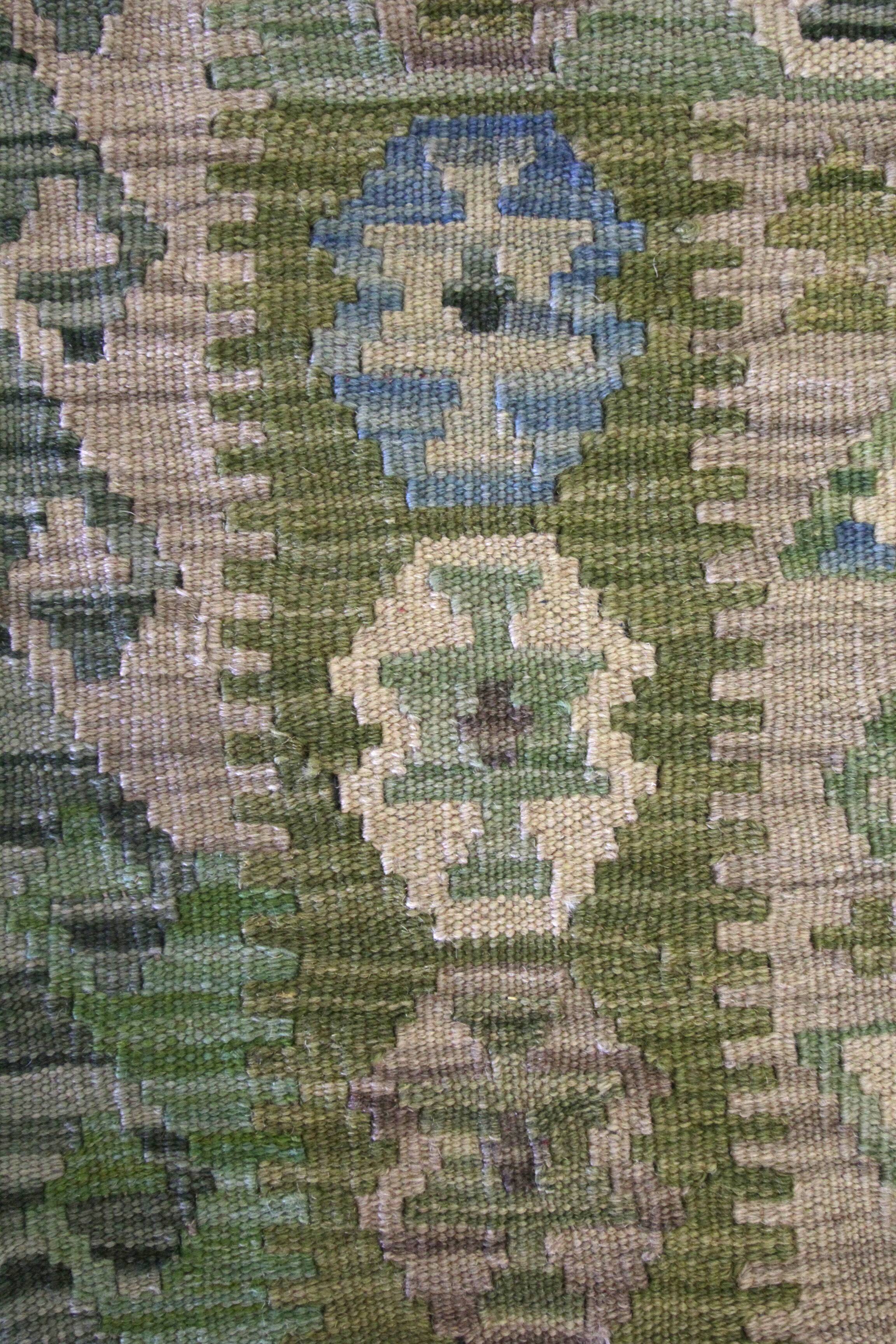 Laine verte Afghan Kilim Traditionnel Géométrique Tissé à plat Tapis fait à la main - 80x120cm