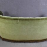 1940s Danish Curved Green Buttoned Sofa