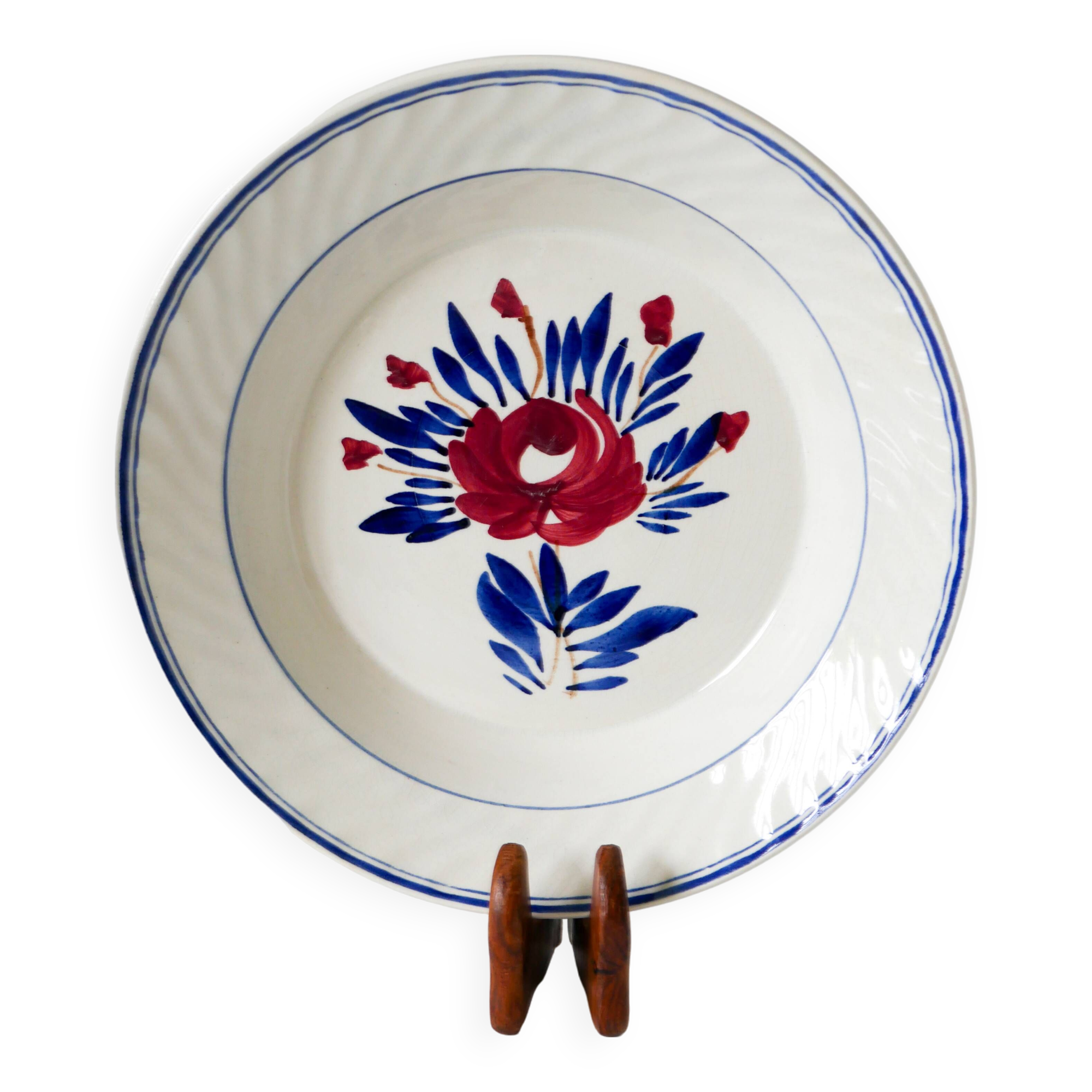 Gien pleated hollow dish, pink and blue flowers, 1950