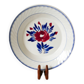 Plat creux plissé Gien, fleurs roses et bleues, 1950
