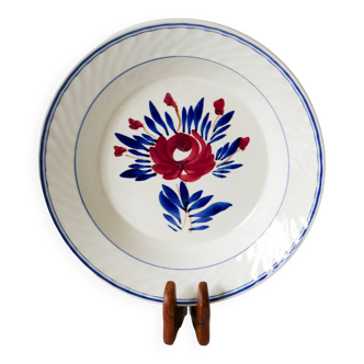 Gien pleated hollow dish, pink and blue flowers, 1950