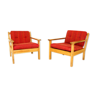 Set of 2 pine armchairs, Sweden, 1970