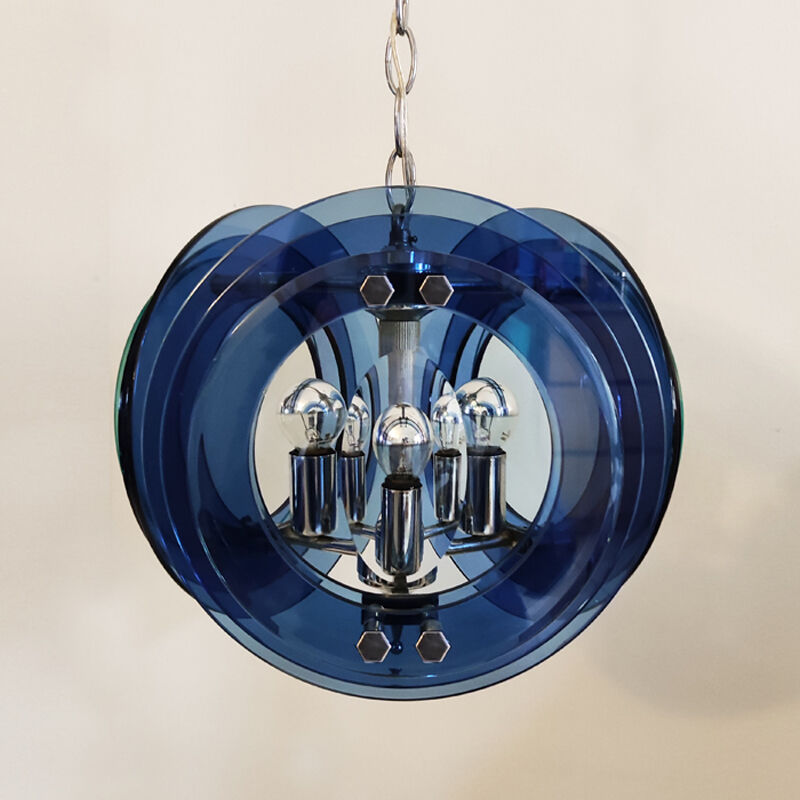 1970s gorgeous blue and green chandelier by veca. made in italy