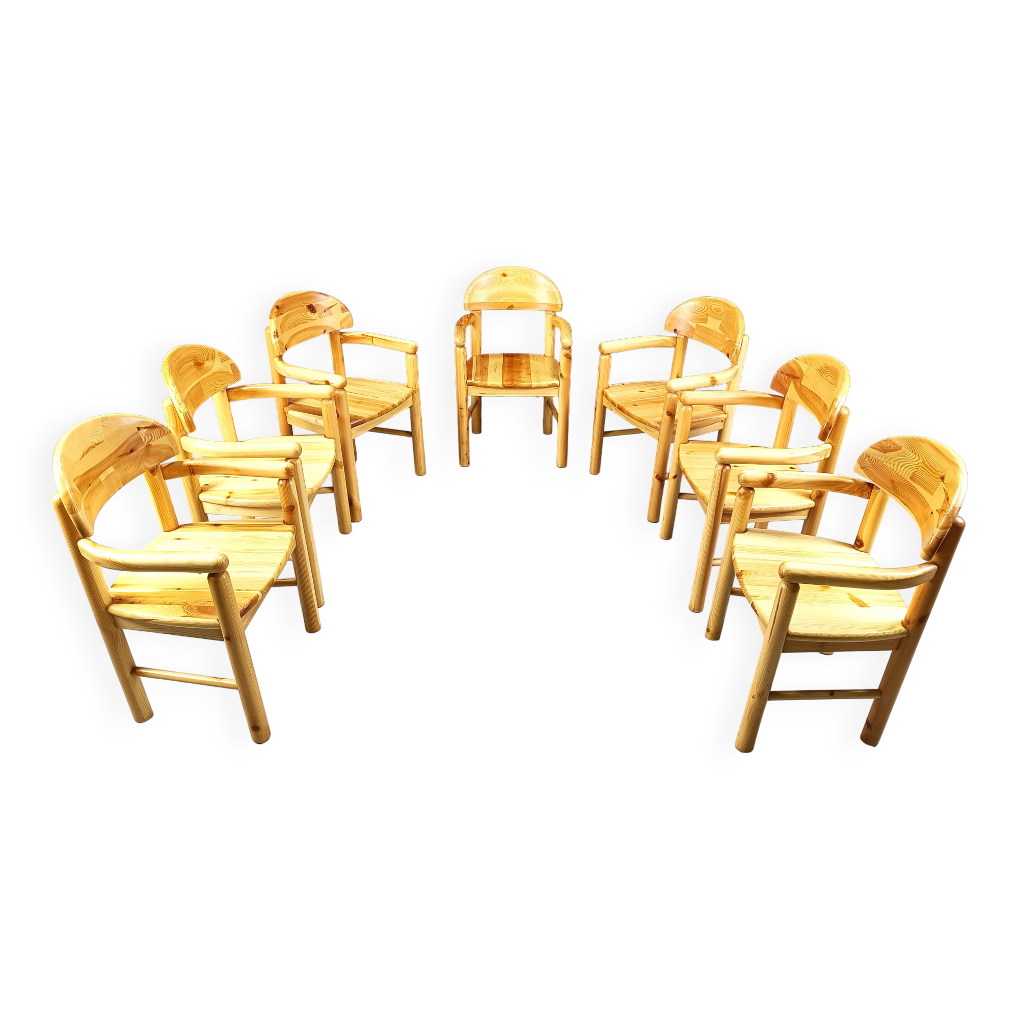 Chaises de salle à manger en bois de pin Rainer Daumiller pour Hirtshals Savvaerk, lot de 7, années 1980