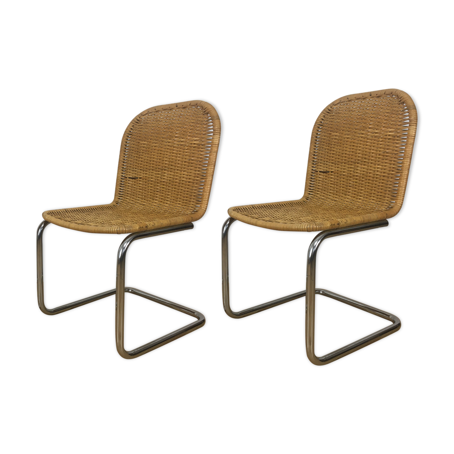 Vintage cantilever chairs in chrome and rattan