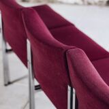 Set of 4 modernist burgundy armchairs, 1970.