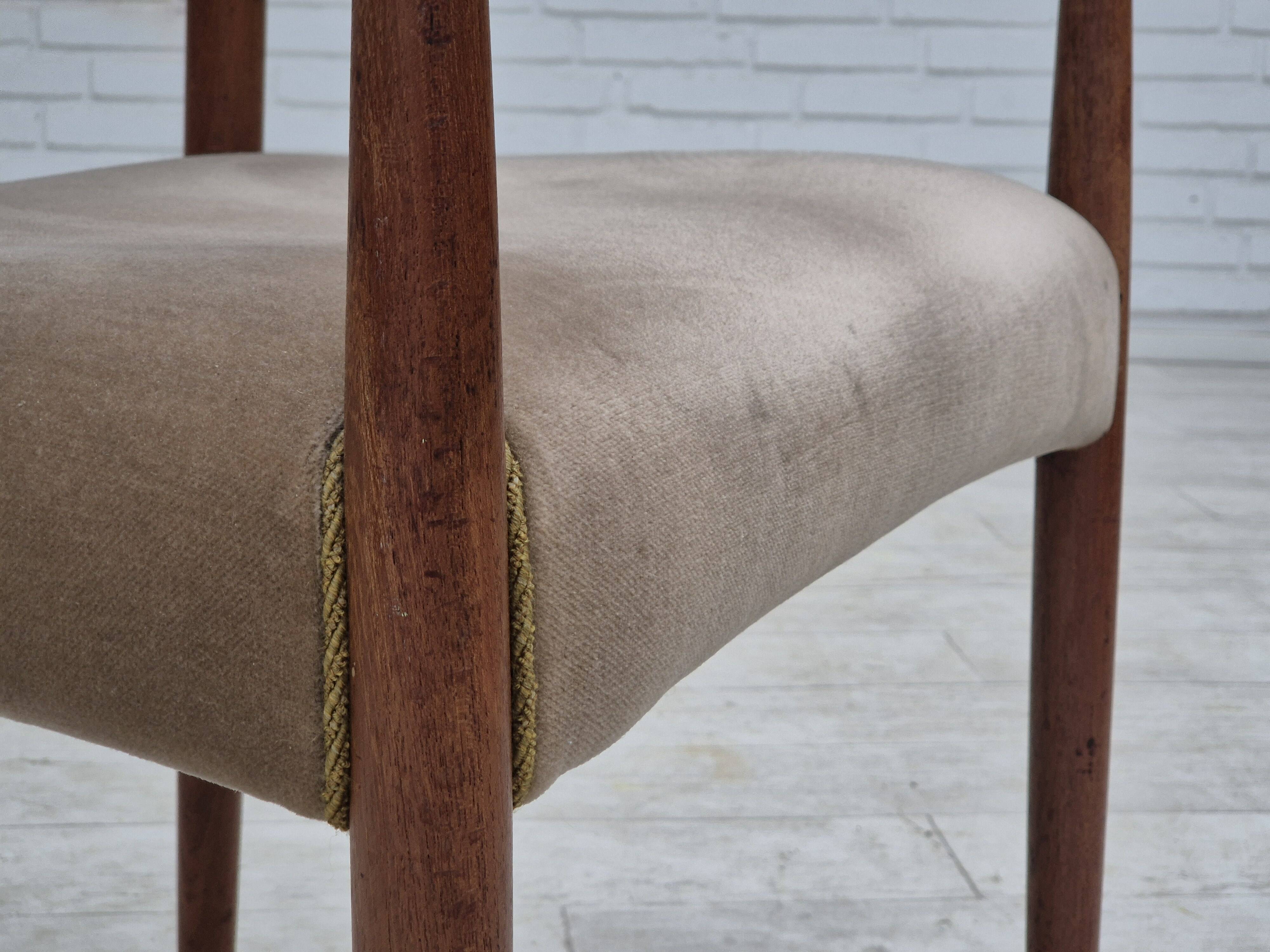 1960s, Danish chair, solid teak wood, furniture velour.