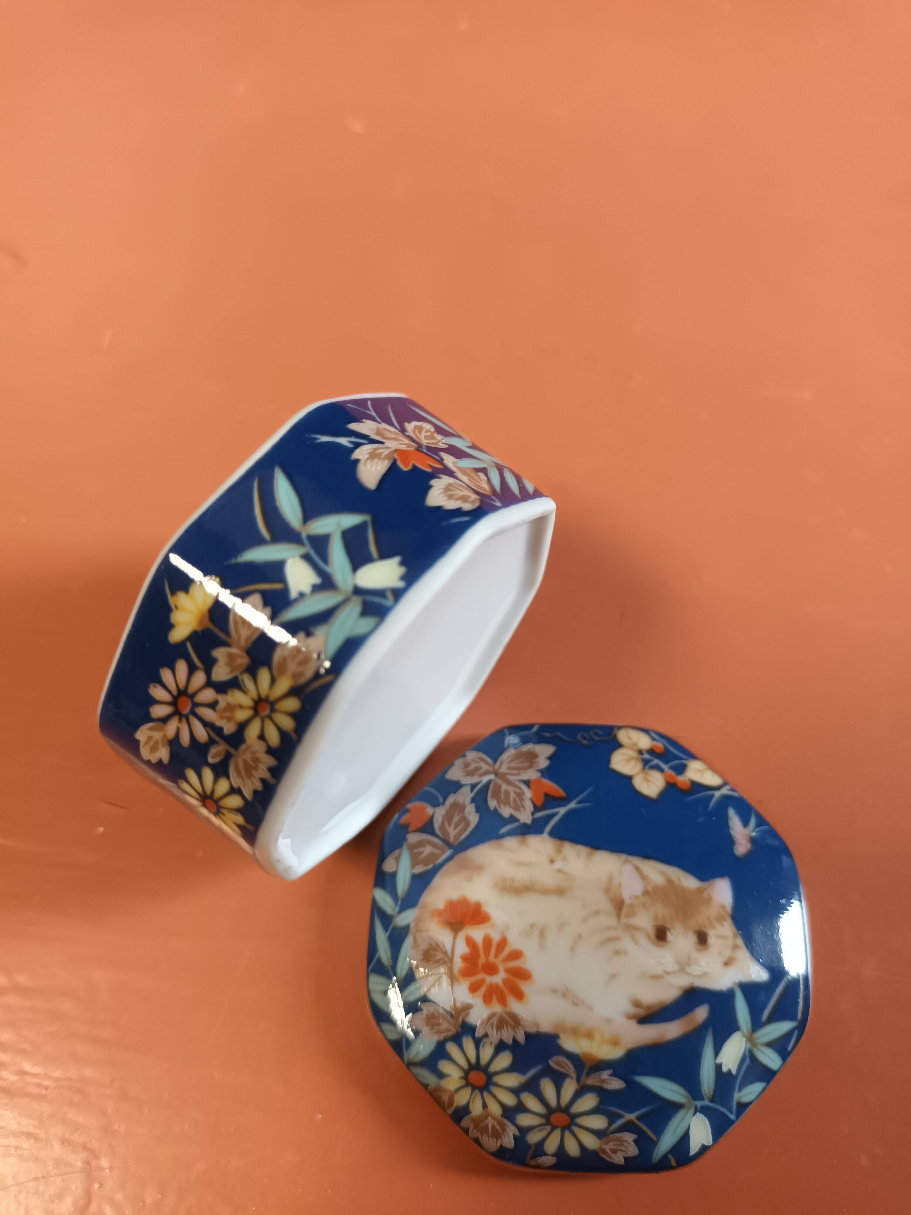 Pill box earthenware decoration cat