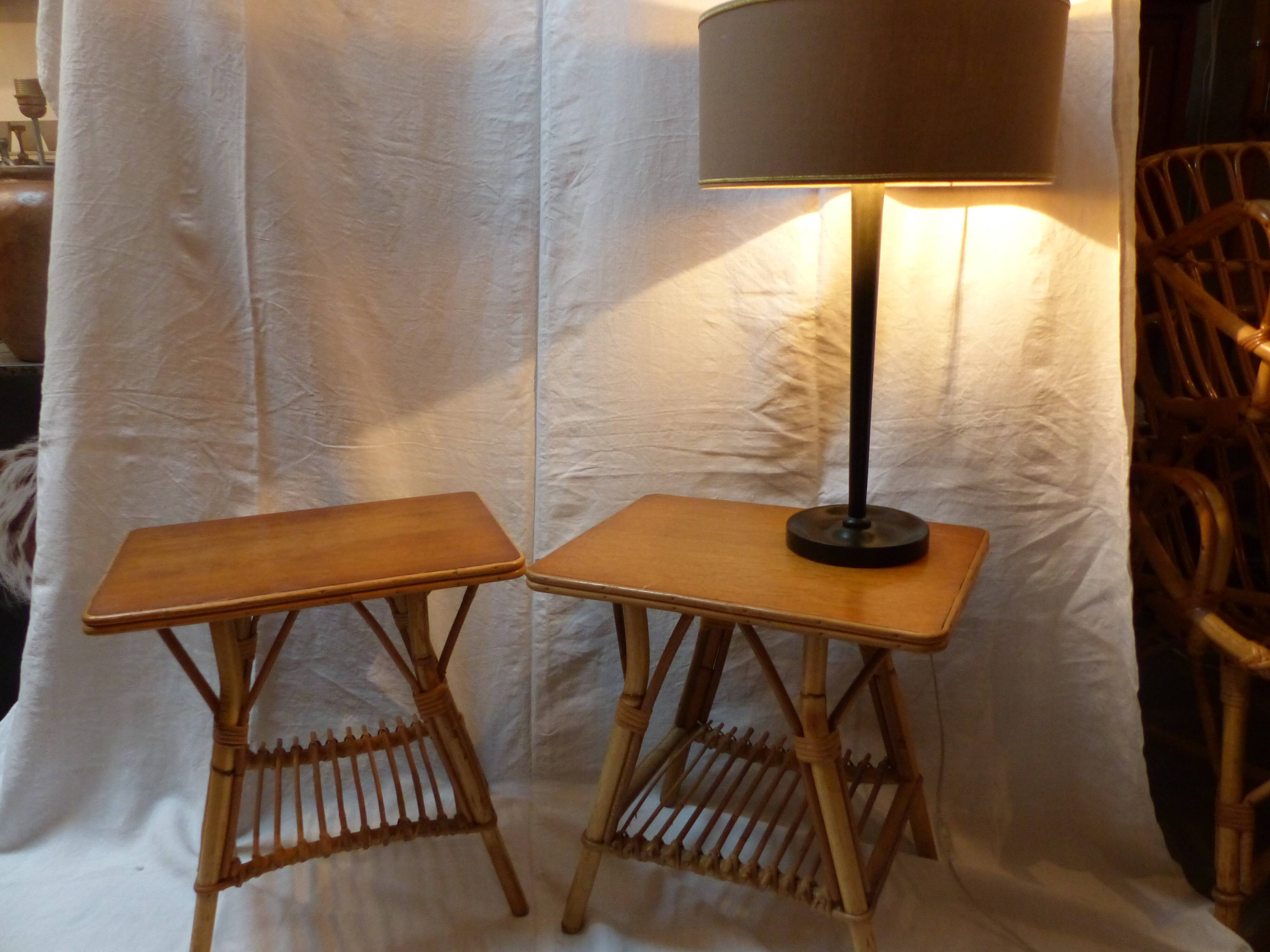 Pair of nightstands in rattan