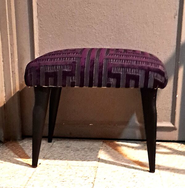 Tabouret repose pied bois restauration tapissière XX meuble d'appoint