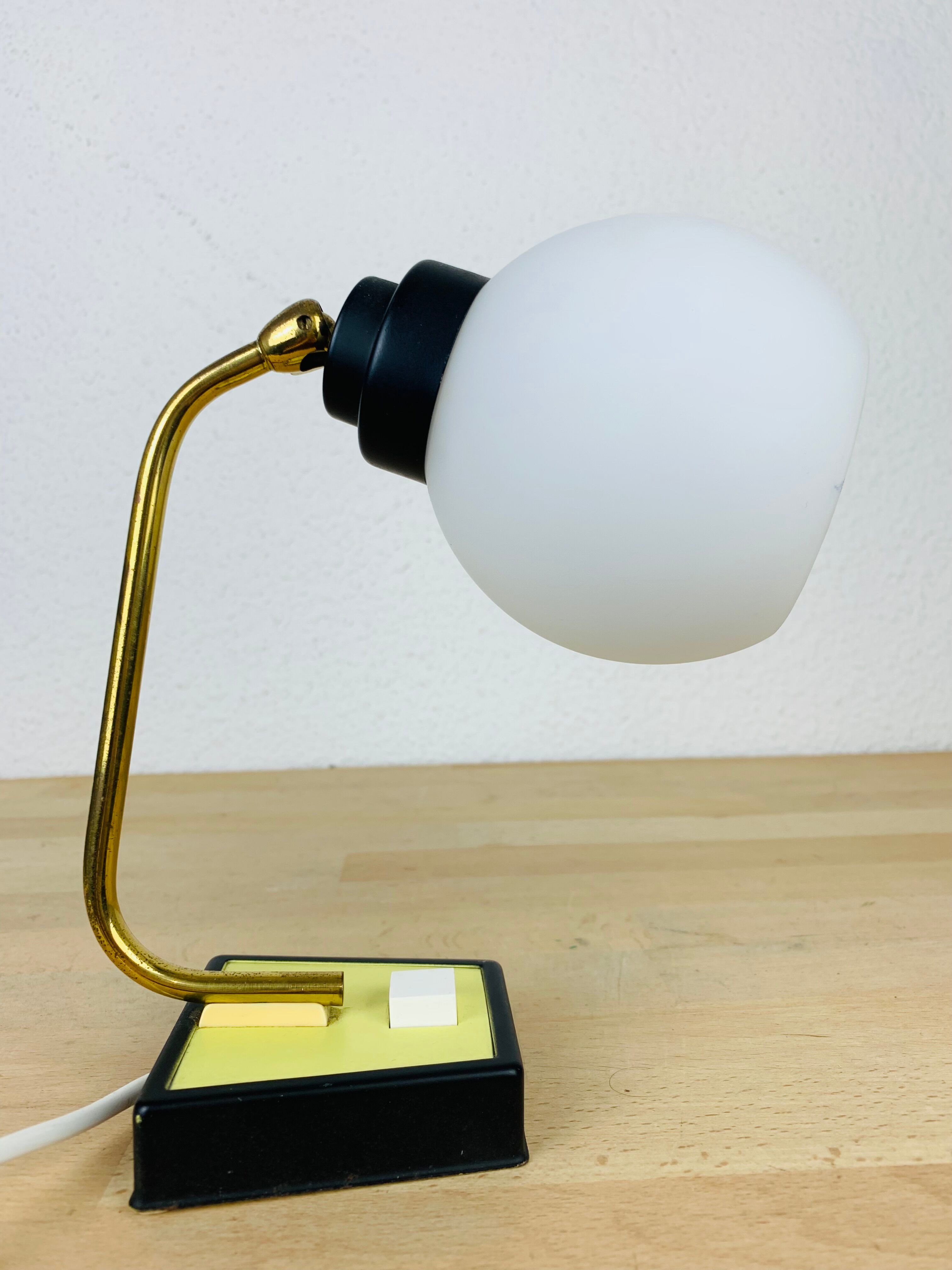 Opaline brass casserole lamp 50s