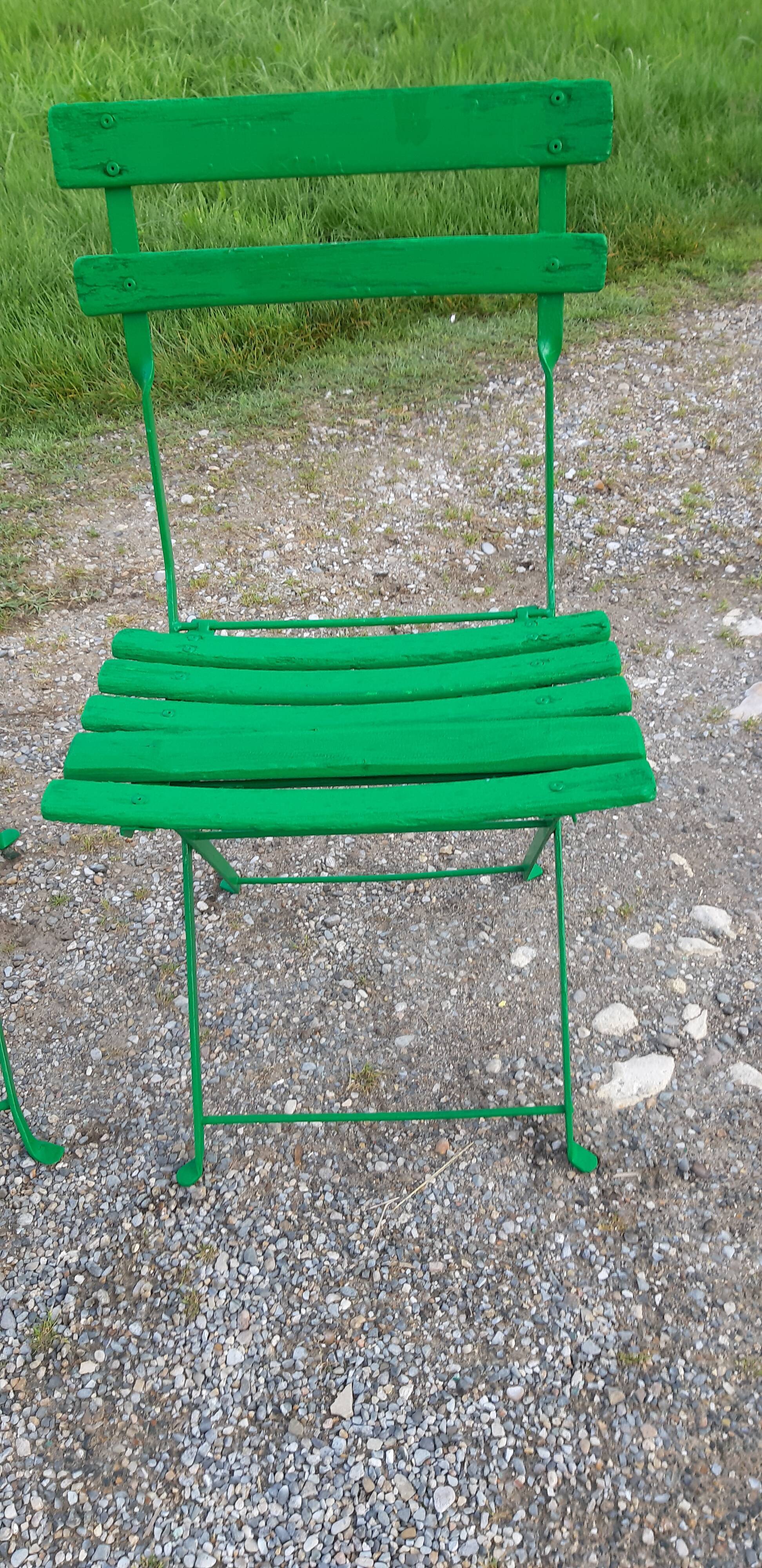 Set of 4 folding garden chairs 1900 in iron and wood