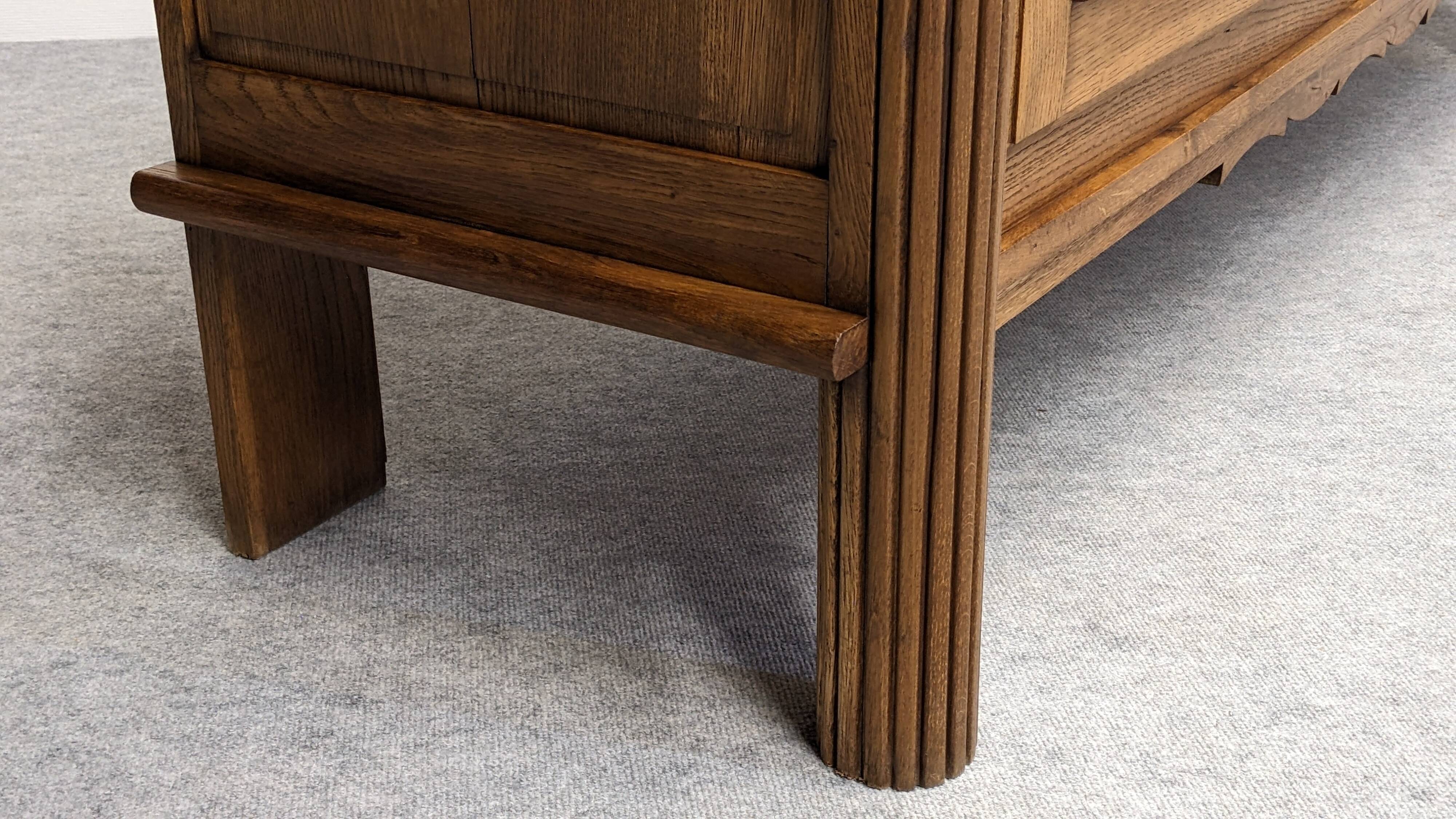 Brutalist oak sideboard attributed to Joseph Savina, France circa 1950.