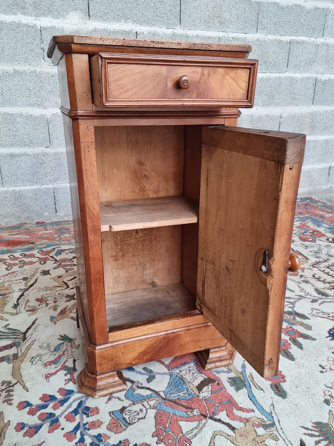 Blond solid cherry and veneer bedside table, Louis Philippe, period X.