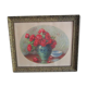 Bouquet of flowers with old wooden frame and gilded stucco