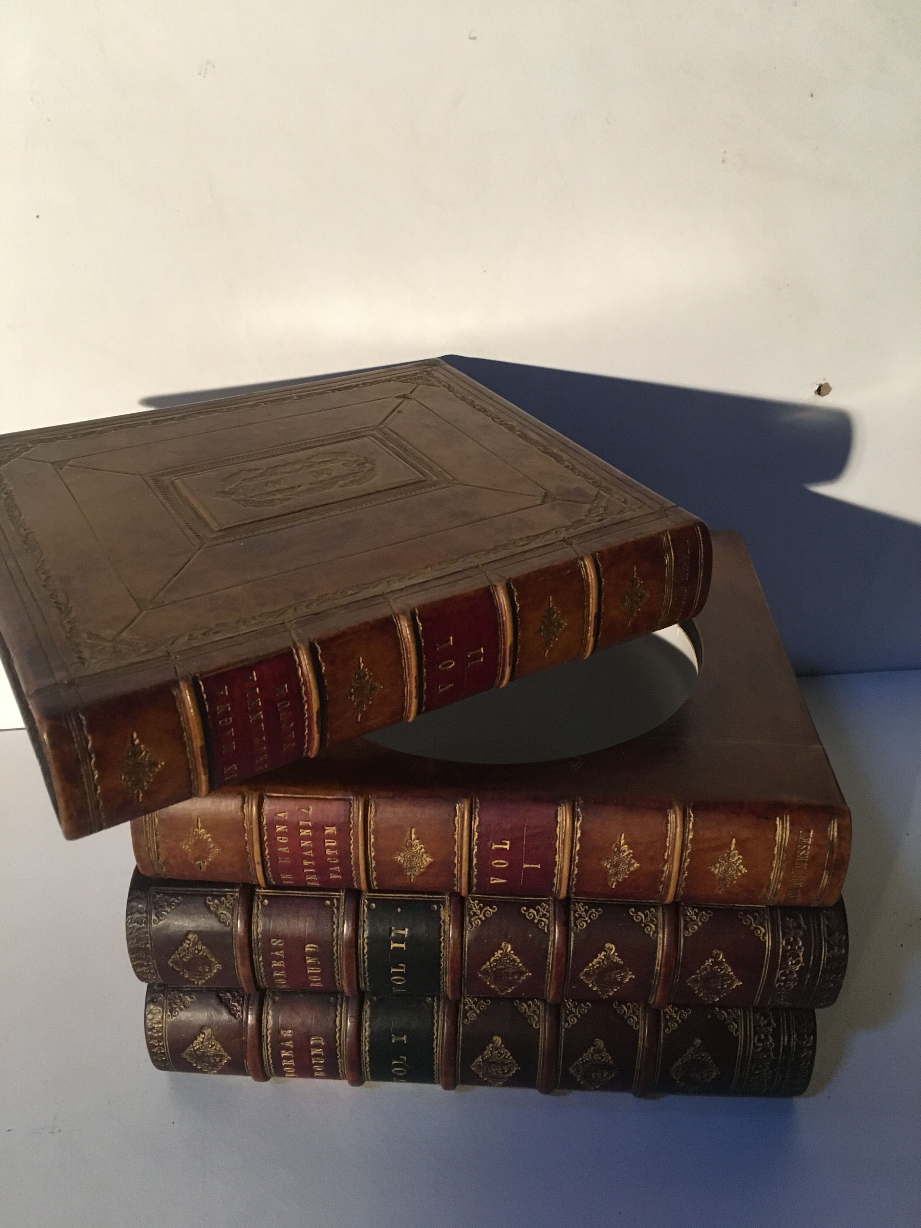 Stacked book ice bucket made of wood and leather