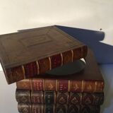 Stacked book ice bucket made of wood and leather