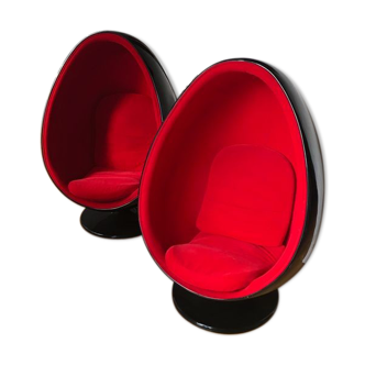 Pair armchairs black glazed eggs - eye flesh