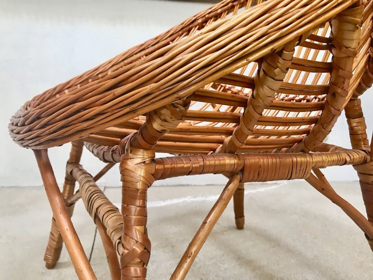 Easy Chair Hand-Woven in Wicker Rattan, Italy 1950s