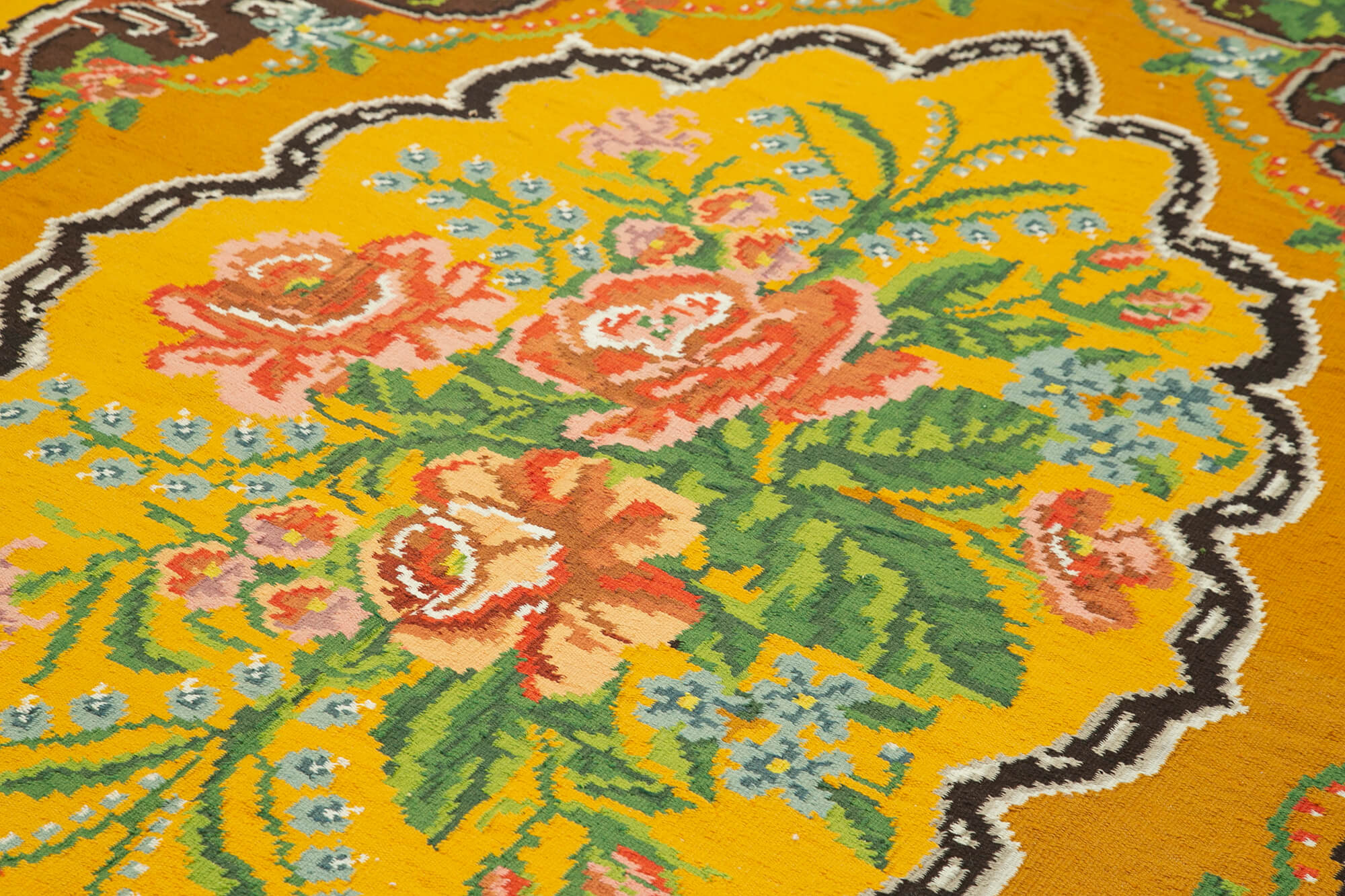 Handwoven vintage romanian yellow kilim 194 cm x 297 cm - 23432