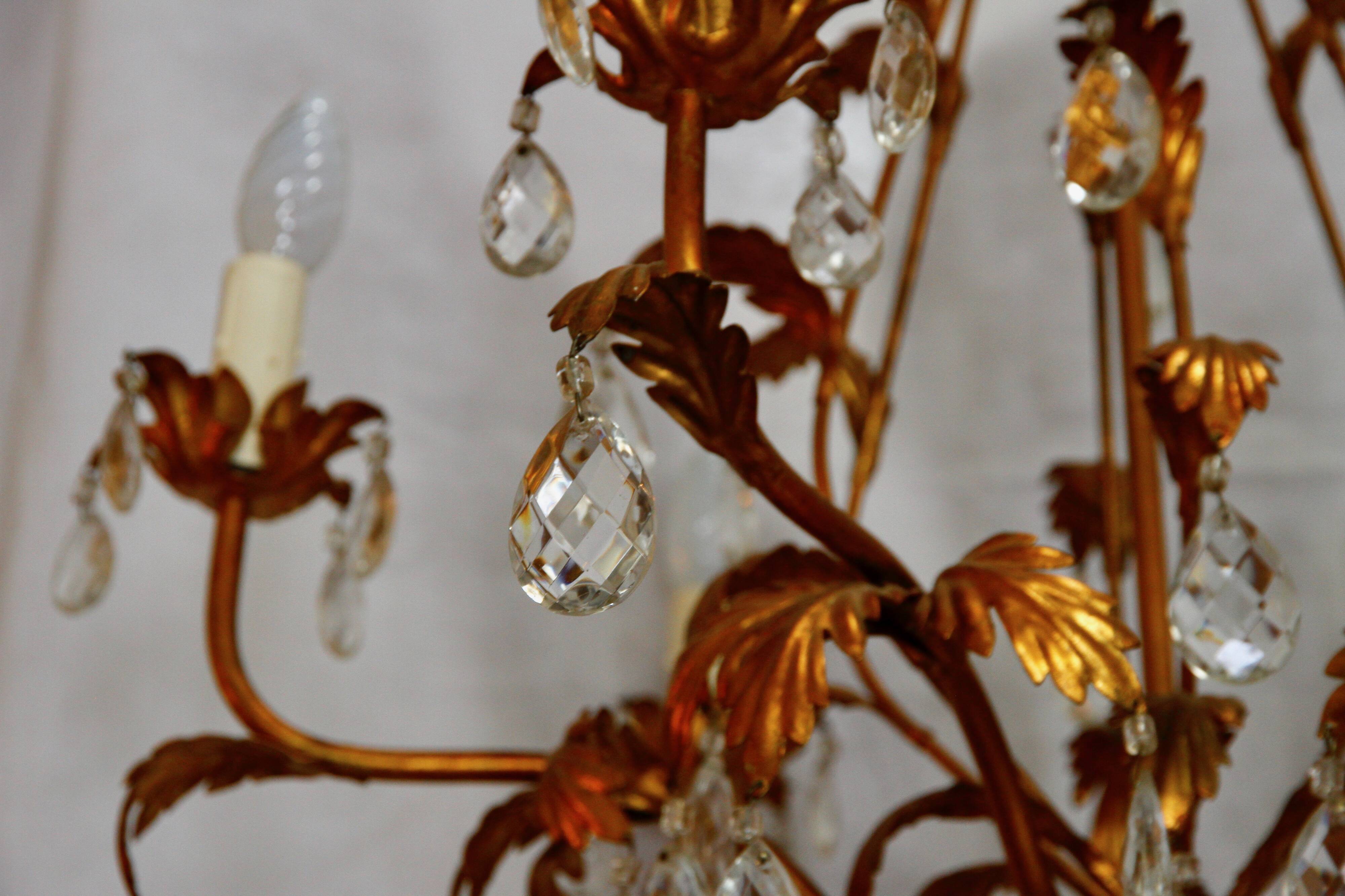 6-light bronze and Bohemian crystal chandelier, early 20th century