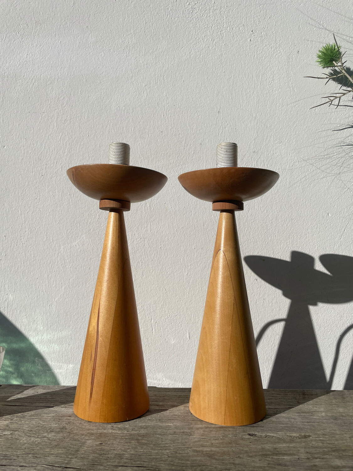 Pair of Scandinavian wooden lamps, 1980s