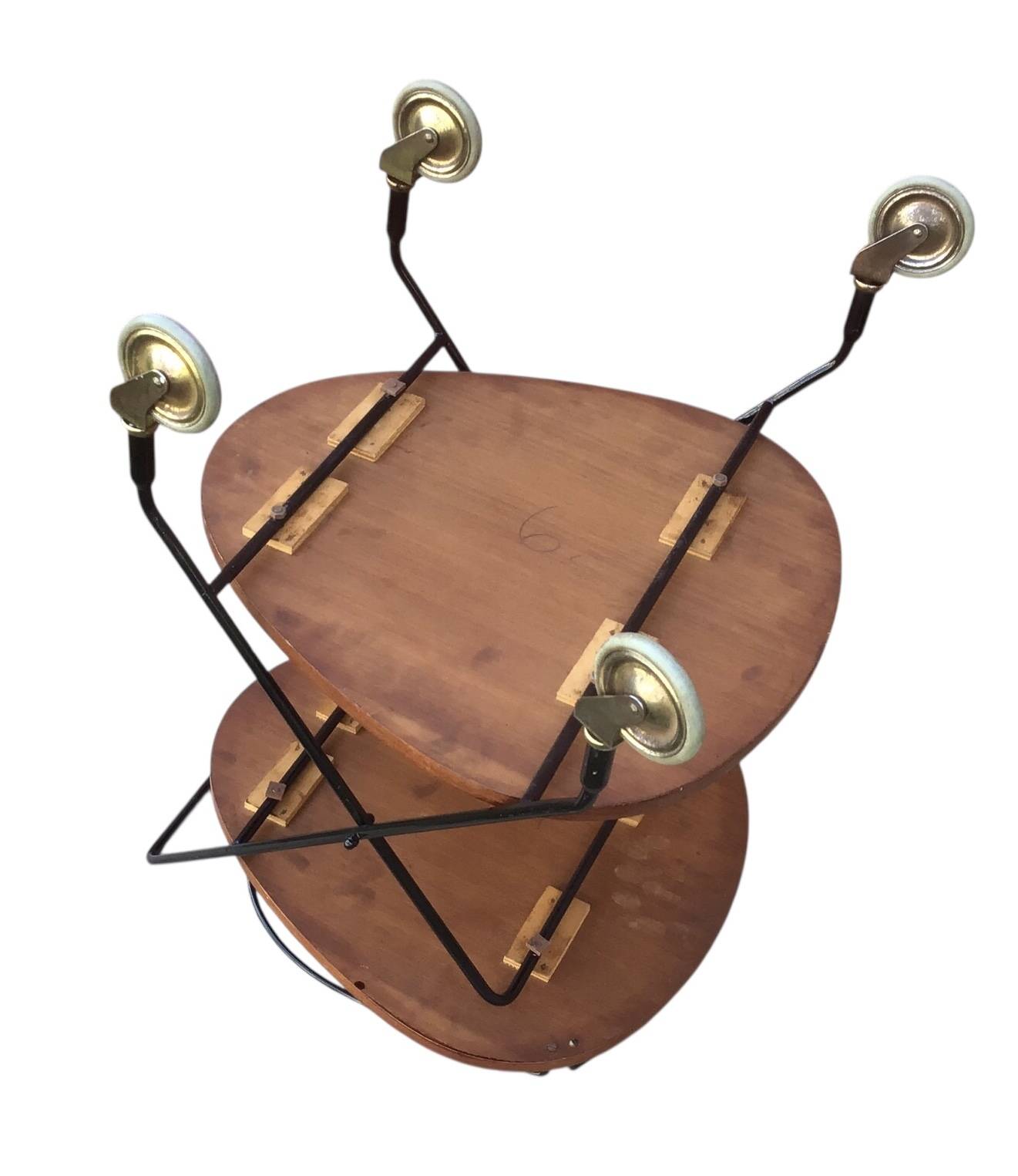 Vintage Scandinavian serving trolley in teak and metal, metal wheels, 1960s