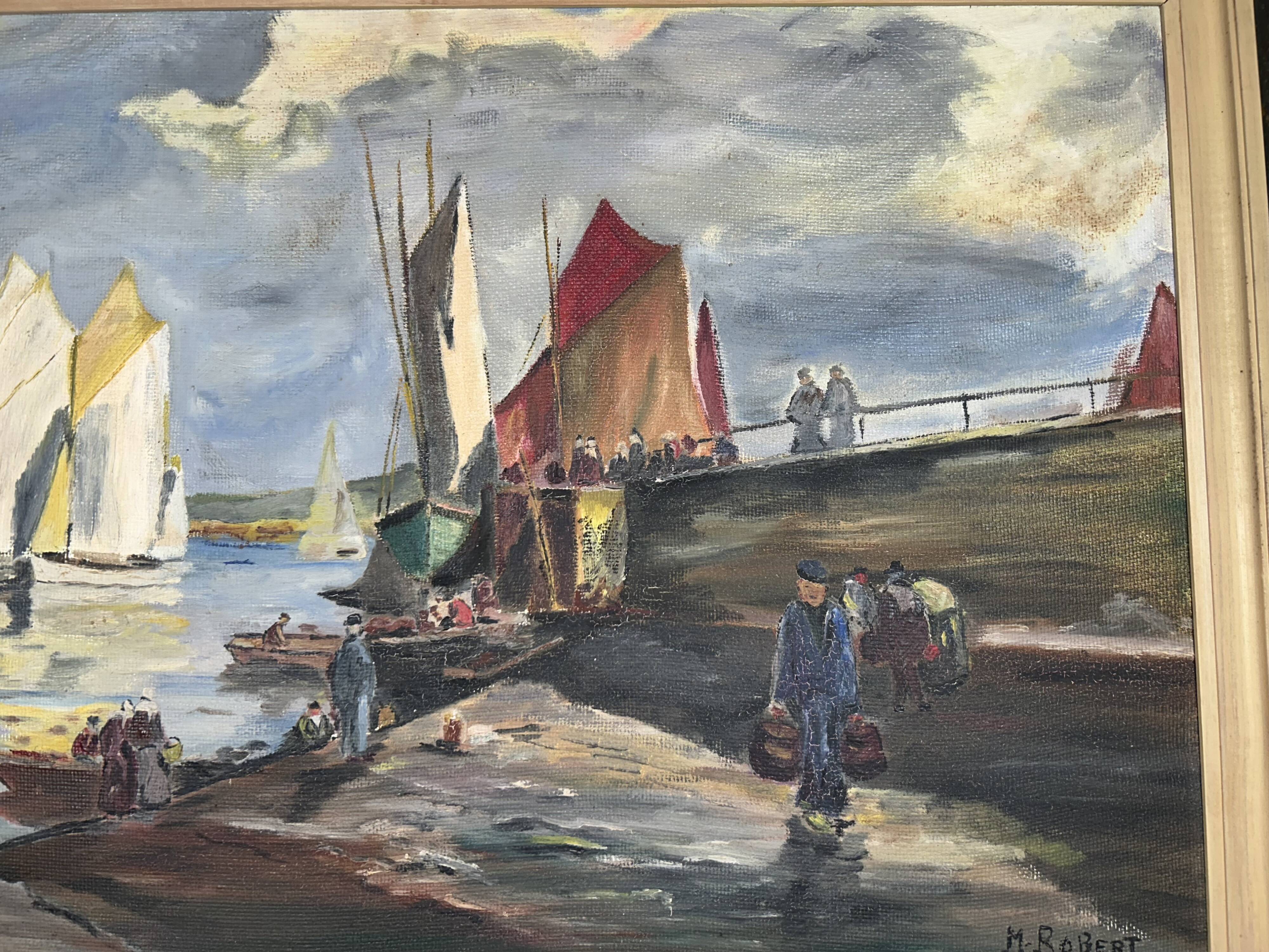 Seascape "Return from fishing" Morbihan - M Robert - oil on panel