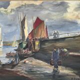 Seascape "Return from fishing" Morbihan - M Robert - oil on panel