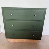 Vintage olive green chest of drawers with striped base