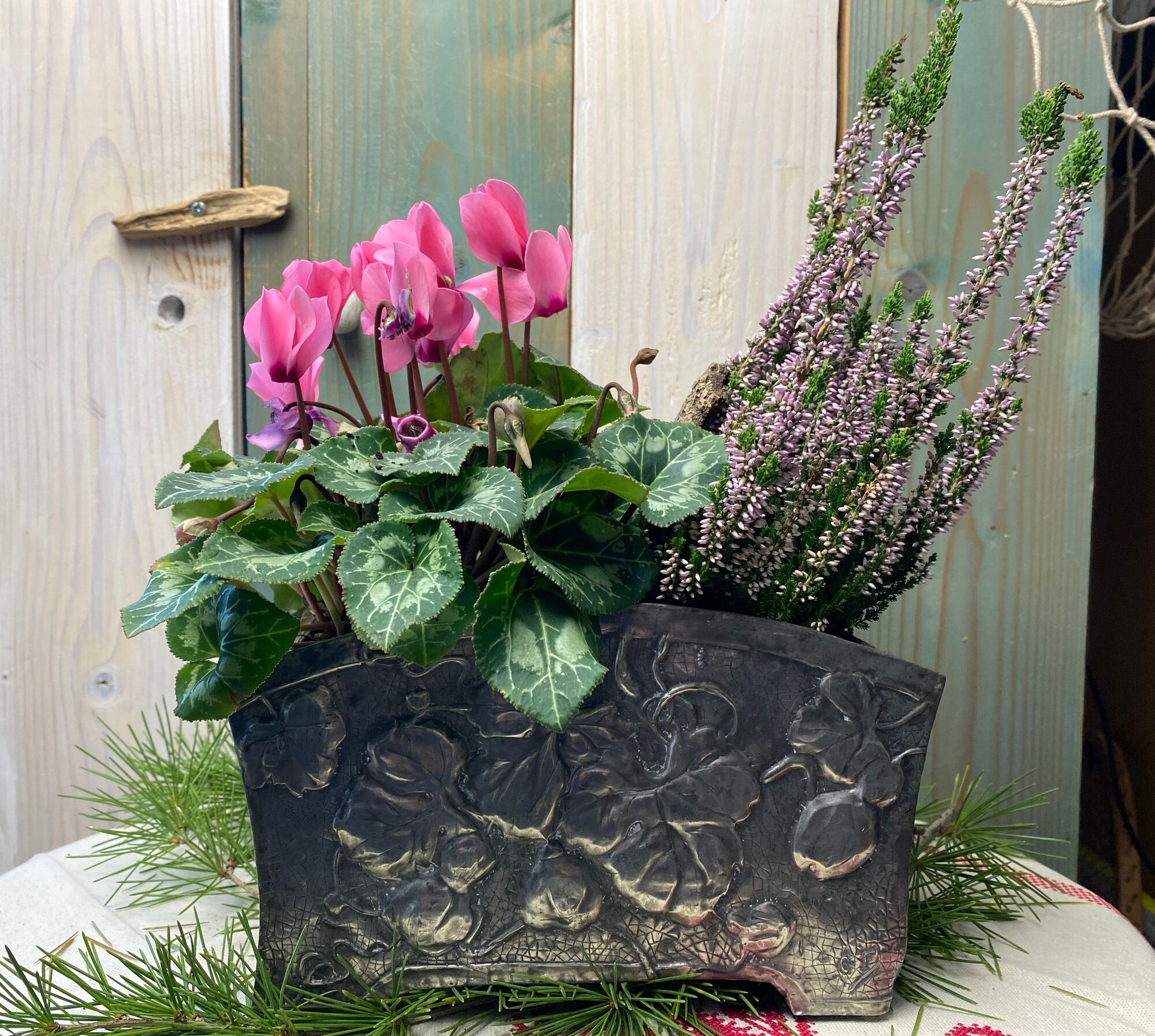 Tin planter pushed back Art Nouveau late nineteenth early twentieth century