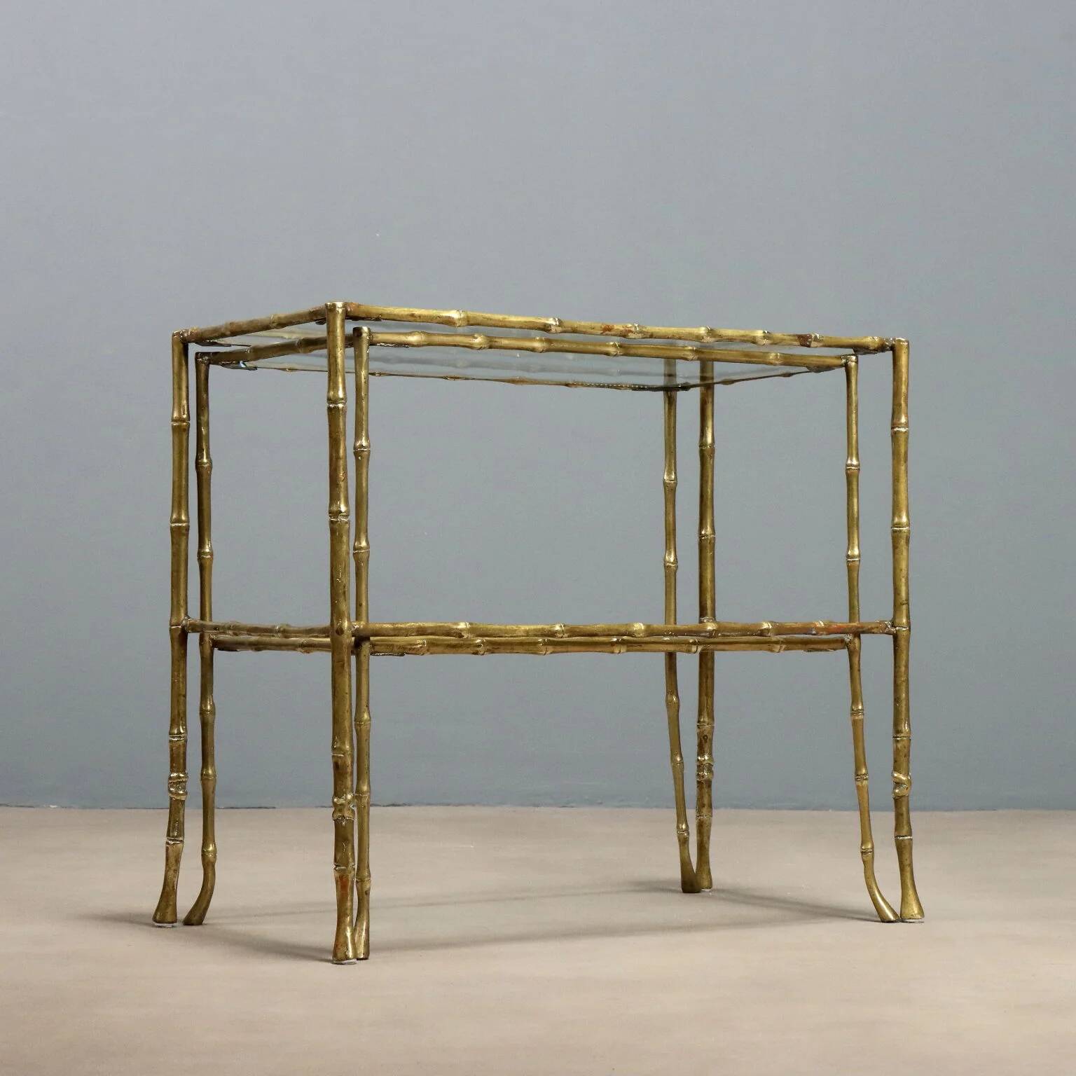 Vintage brass coffee tables in bamboo shape, 1960s design.