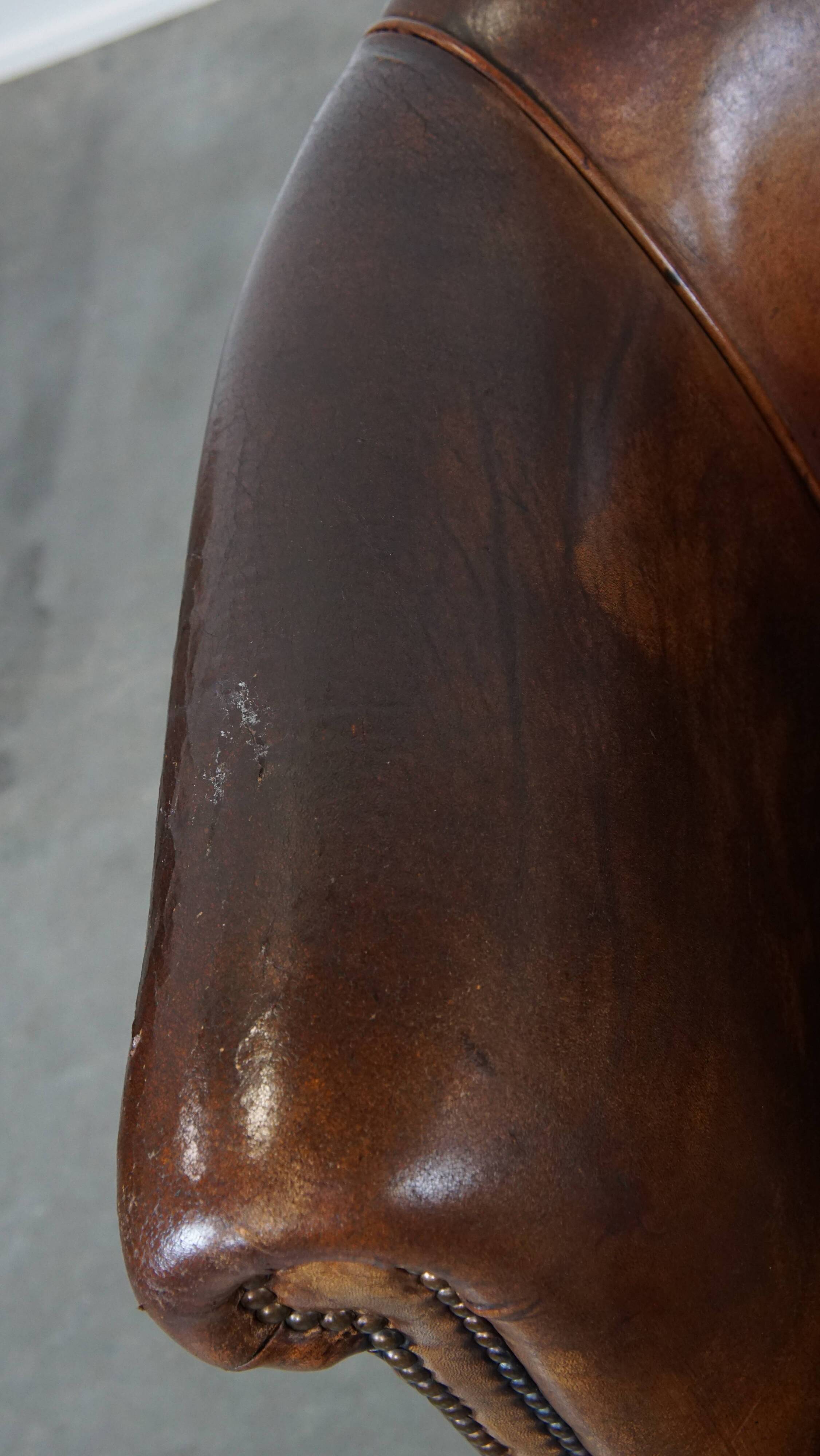 Cognac-Colored Sheepskin Leather Club Chair
