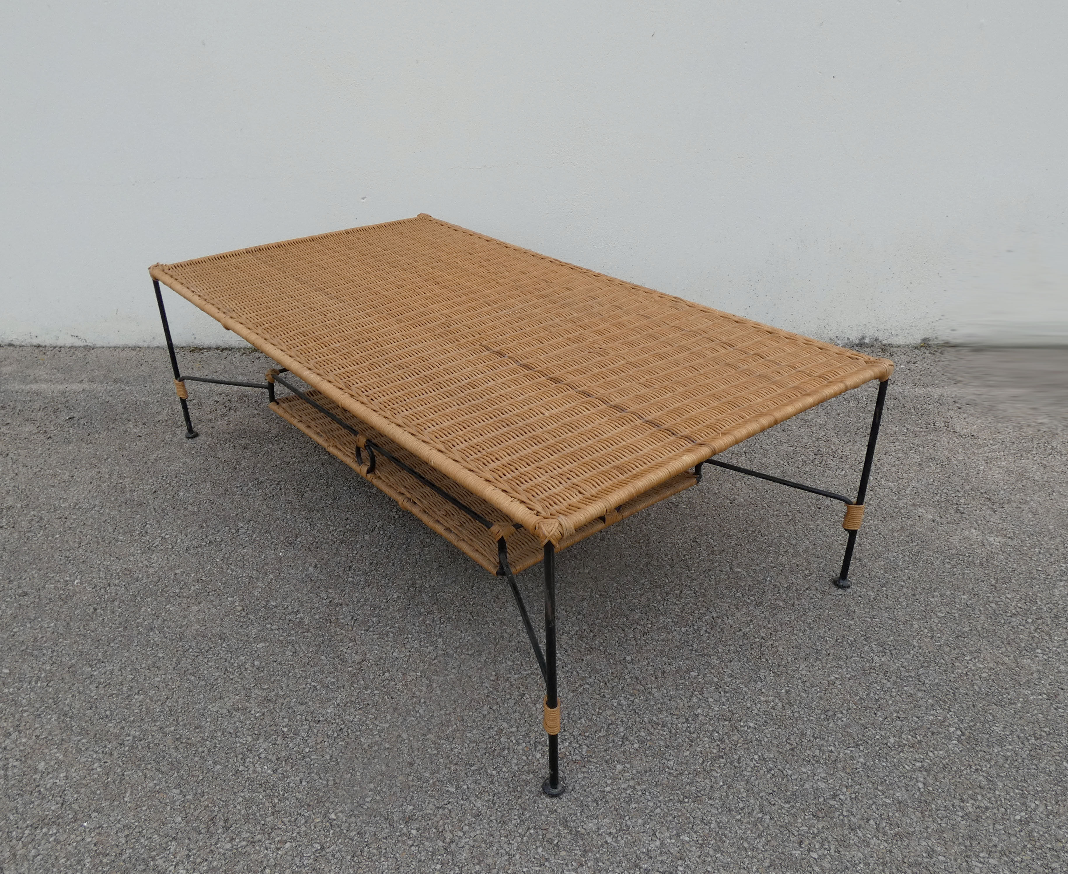 Vintage rattan and metal coffee table