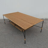 Vintage rattan and metal coffee table