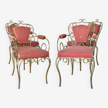 Attributed to René DROUET (1899 - 1993) 4 gilded wrought iron chairs