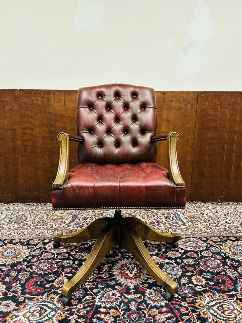 Classic English Oxblood Chesterfield Desk Chair