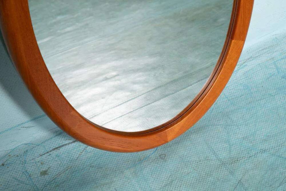 XL oval mirror vintage Danish design in teak by Christensen Silkeborg
