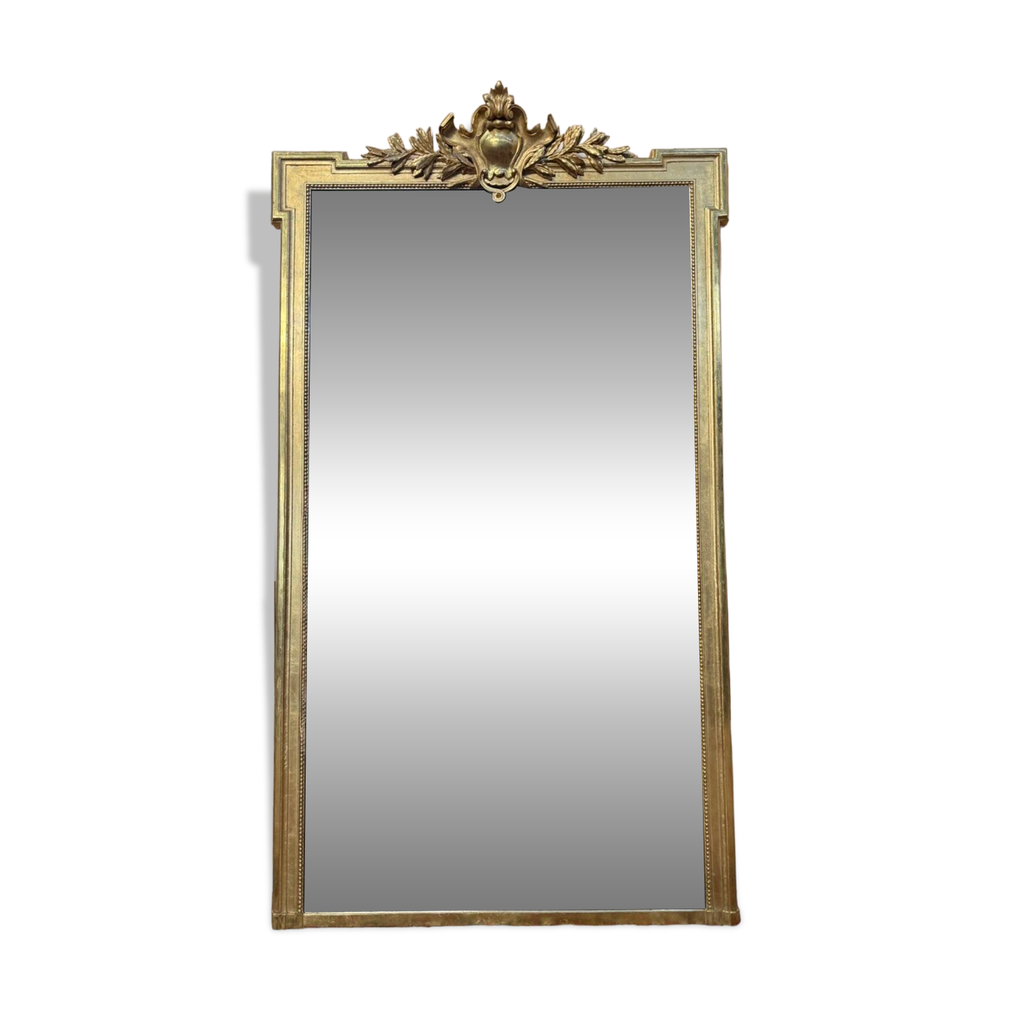 Louis XVI style gilded wood pediment mirror