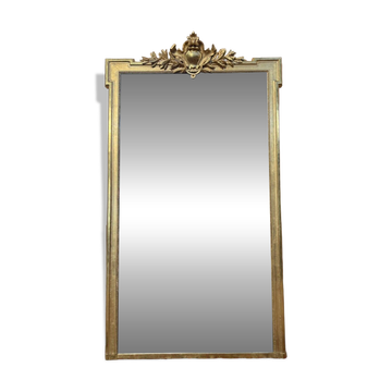 Louis XVI style gilded wood pediment mirror