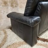 Sofa 2 places black leather year 70'-80' vintage