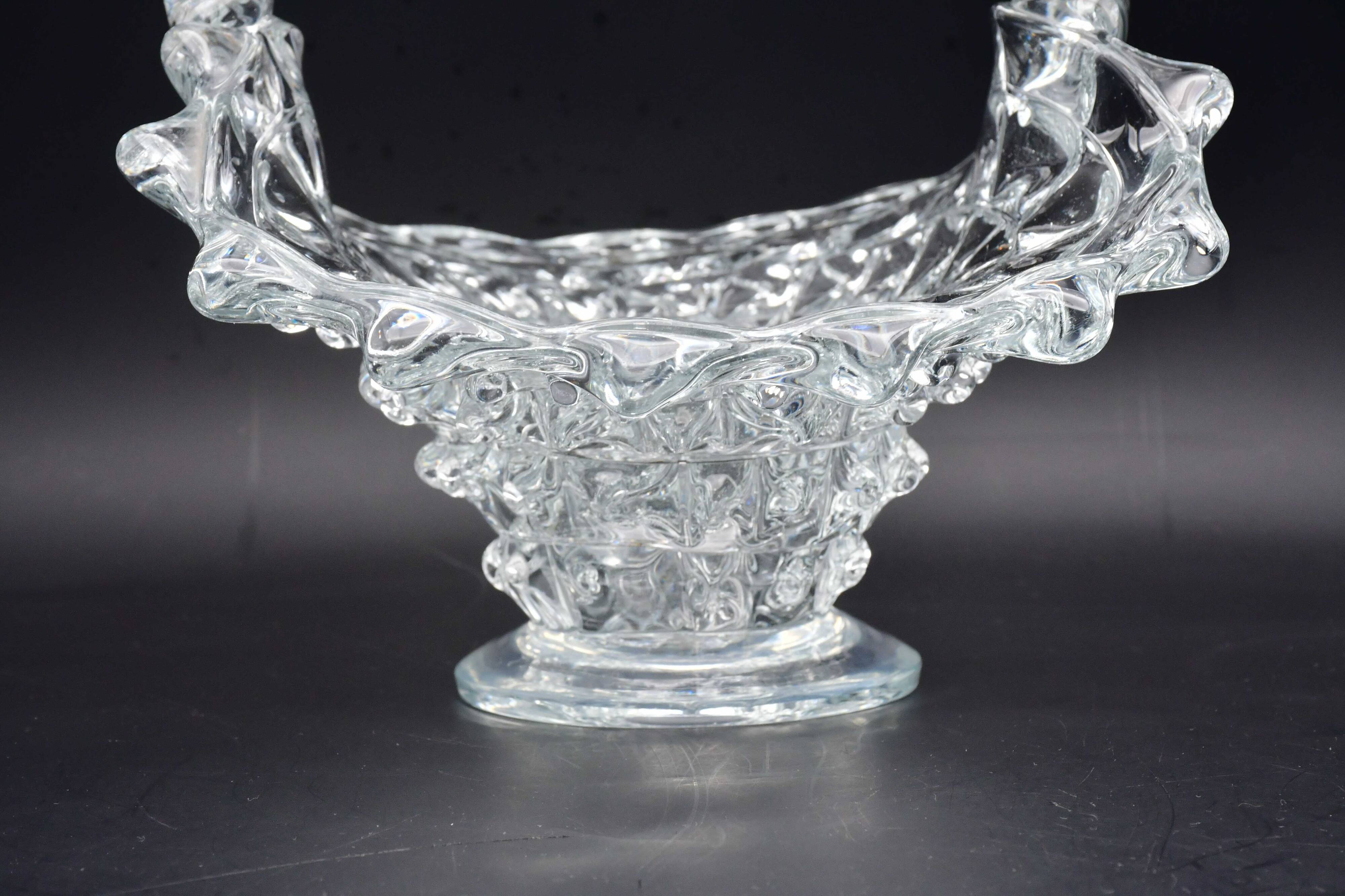 Barovier Rostrato Murano Italian glass basket centerpiece vase, 1940s