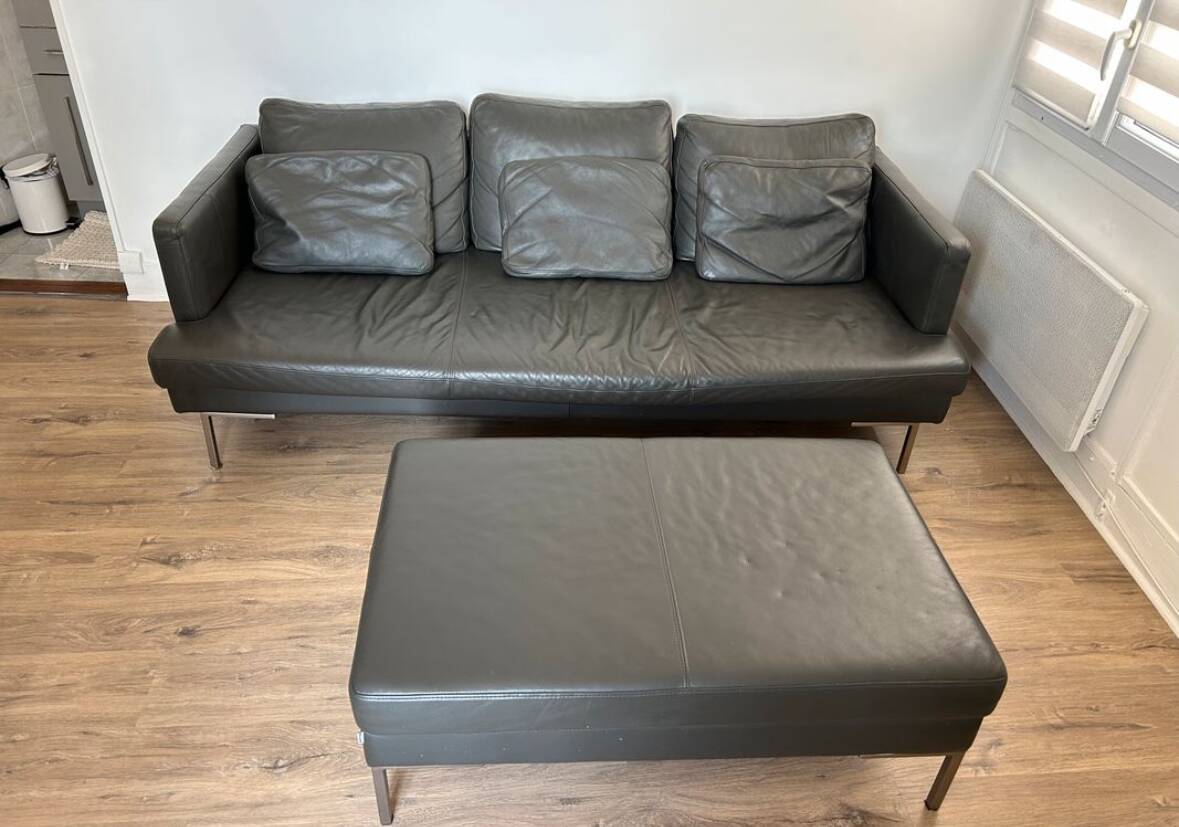 BoConcept leather sofa + matching ottoman