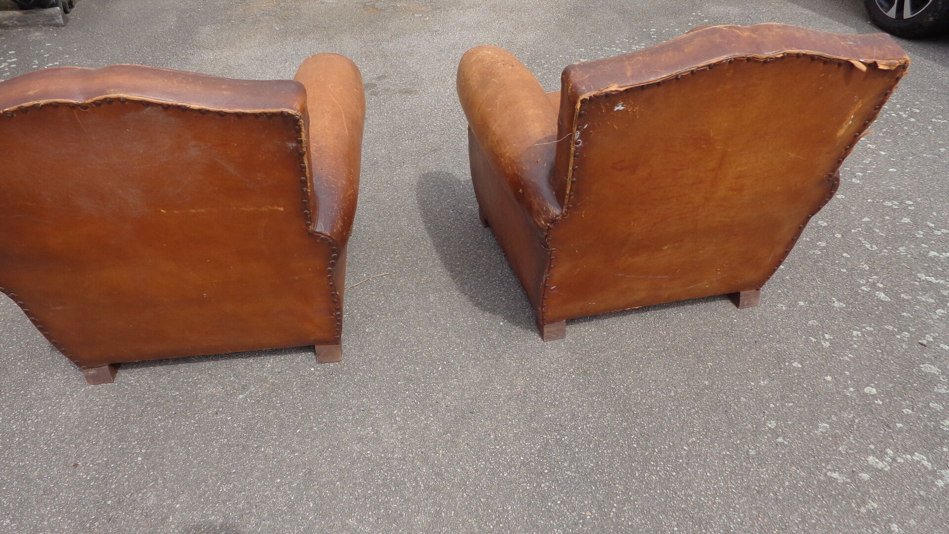Pair of leather club armchairs