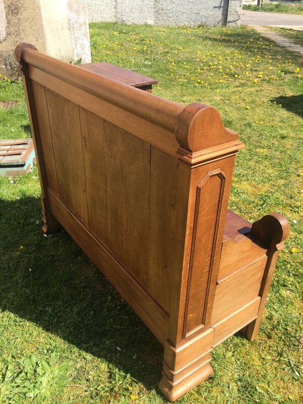 Banc coffre en chêne et merisier