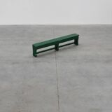 Rustic primitive green farmhouse bench in solid oak, France ca. 1900